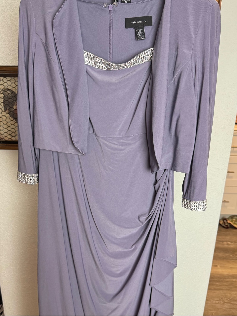 R&M Richards Lavender Evening Dress with Jacket and Rhinestone Trim Size 16